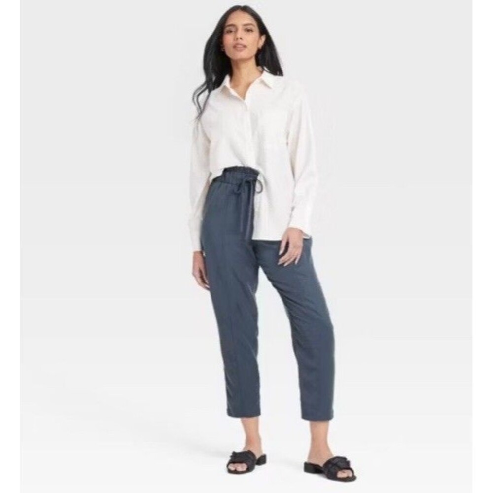 A New Day Women's Size Medium High Rise Tapered Ankle Pull on Joggers Blue